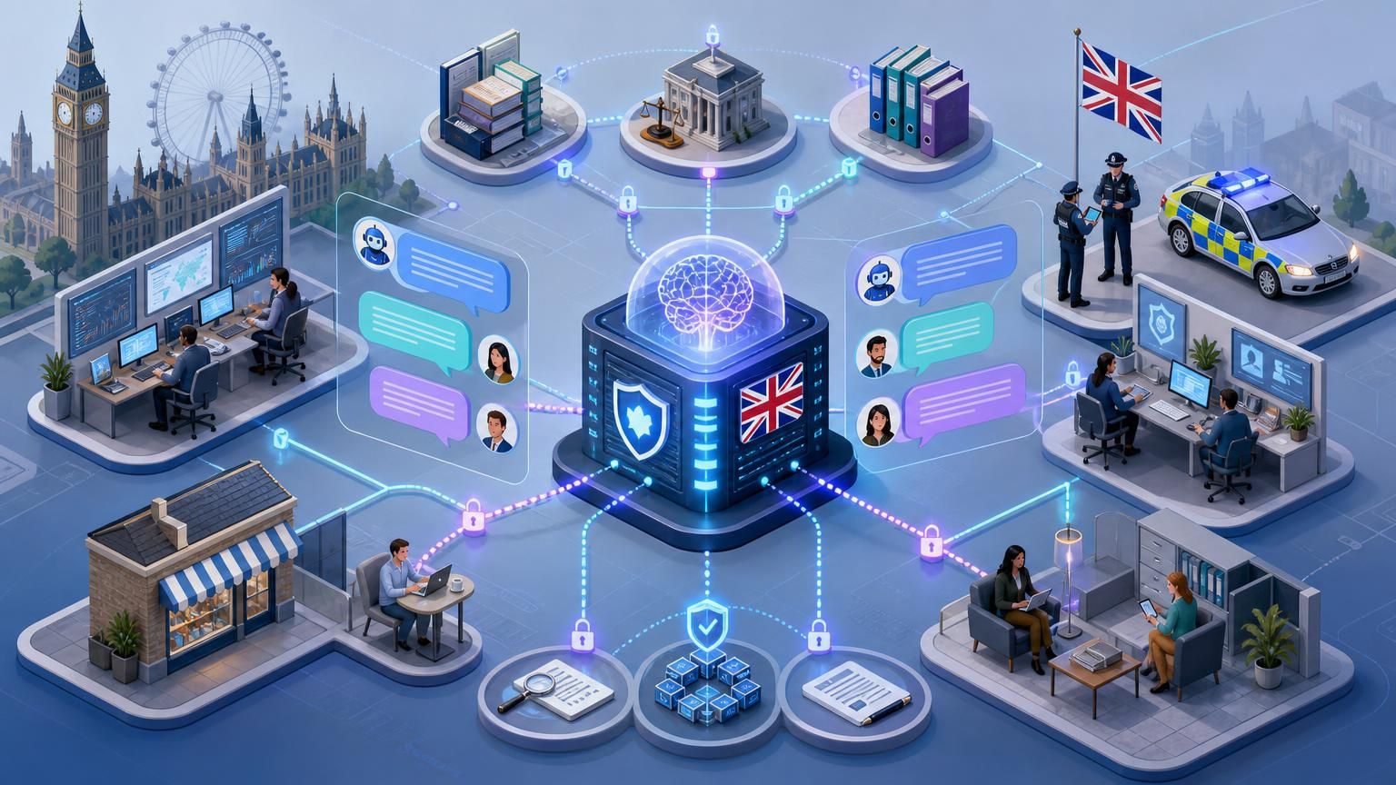 Using RAG-backed hybrid AI live chat as a secure, auditable cross-agency knowledge exchange for UK public services and regulated organisations