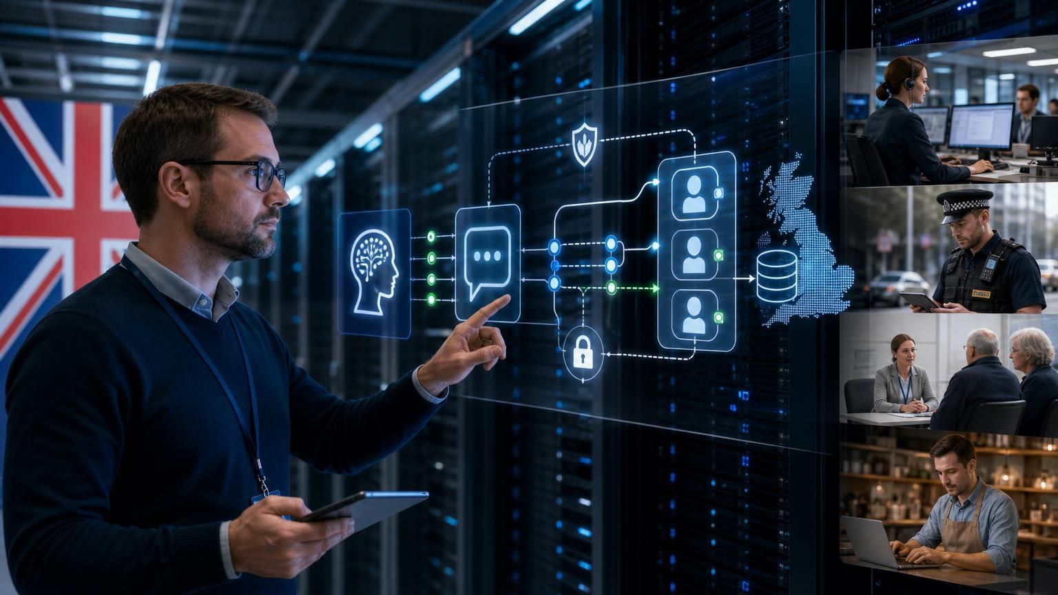 UK-hosted hybrid AI live chat architecture that guarantees seamless AI-to-human handoffs, GDPR-ready fallbacks and public‑sector auditability