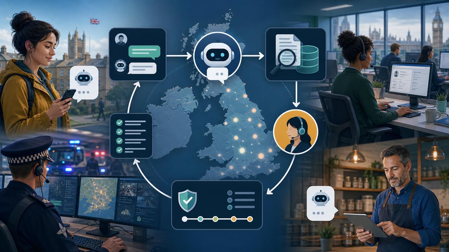 Turning live chat into a 24/7 'Digital Duty Officer' for UK public and regulated services using RAG-backed hybrid AI and auditable human handovers.