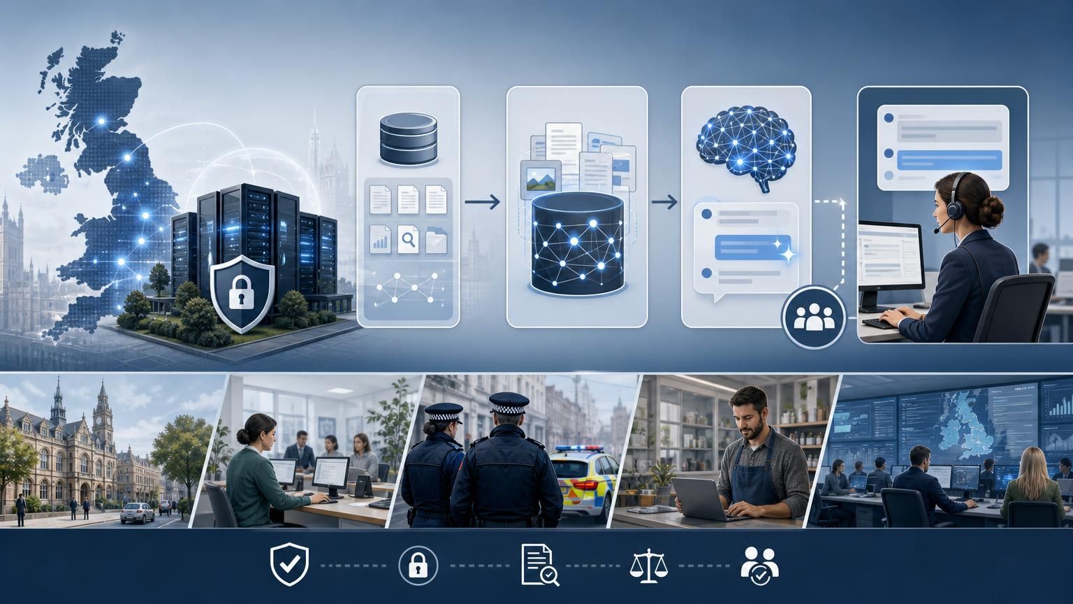 A UK-first playbook showing how hybrid AI live chat (RAG-backed + human handover) unlocks secure, auditable support for councils, police and regulated teams