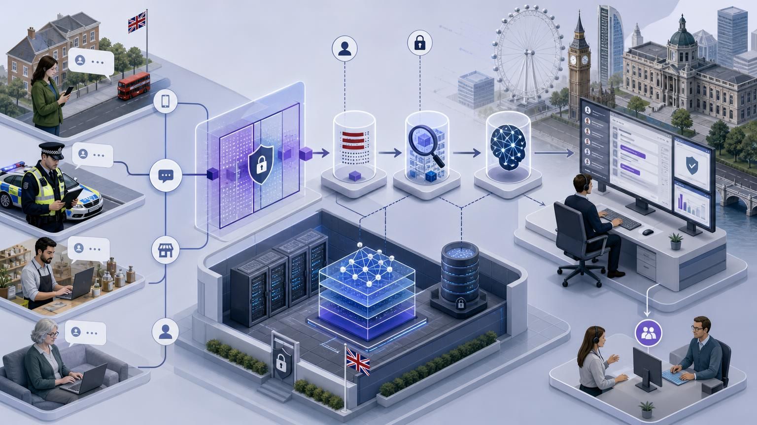 Identity-safe hybrid AI live chat: secure identity triage, redaction and handover for UK public and regulated services