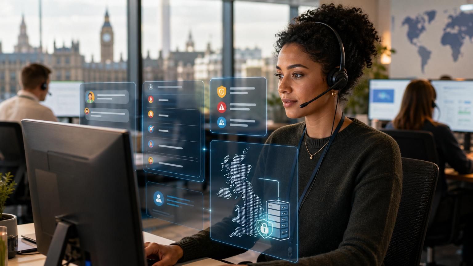 Policy-aware hybrid AI live chat that enforces public-sector rules, FOI/safeguarding flags, and UK data residency at the point of contact.