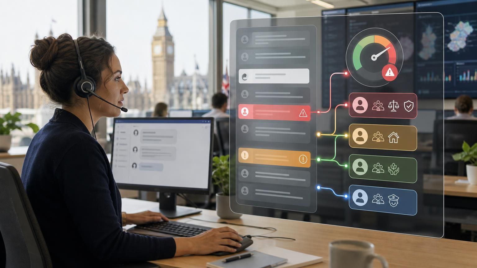Predictive triage with UK‑hosted hybrid AI live chat to detect and auto-route high-risk or complex cases for councils, police and regulated teams.