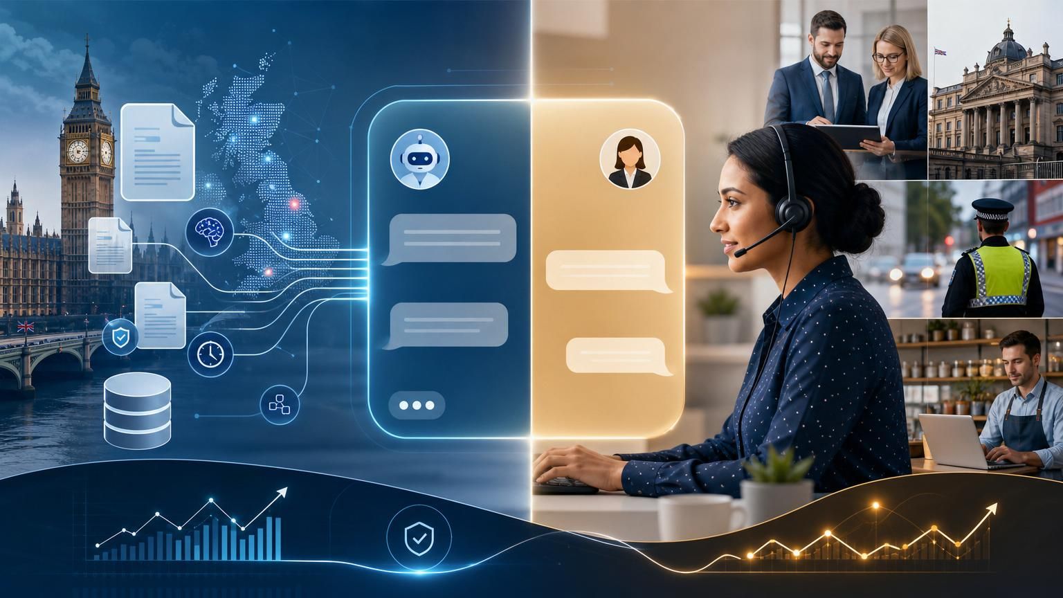 Proactive hybrid AI live chat that uses predictive signals + RAG context to prevent support cases for UK public and regulated organisations.