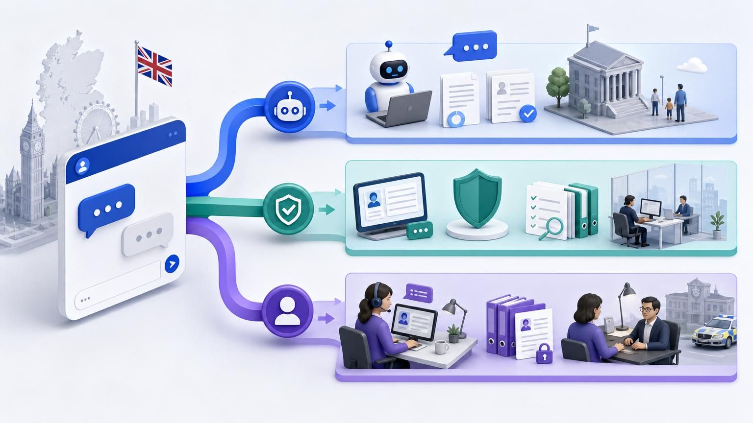 Three‑Lane hybrid AI model: policy‑first conversational routing for UK live chat