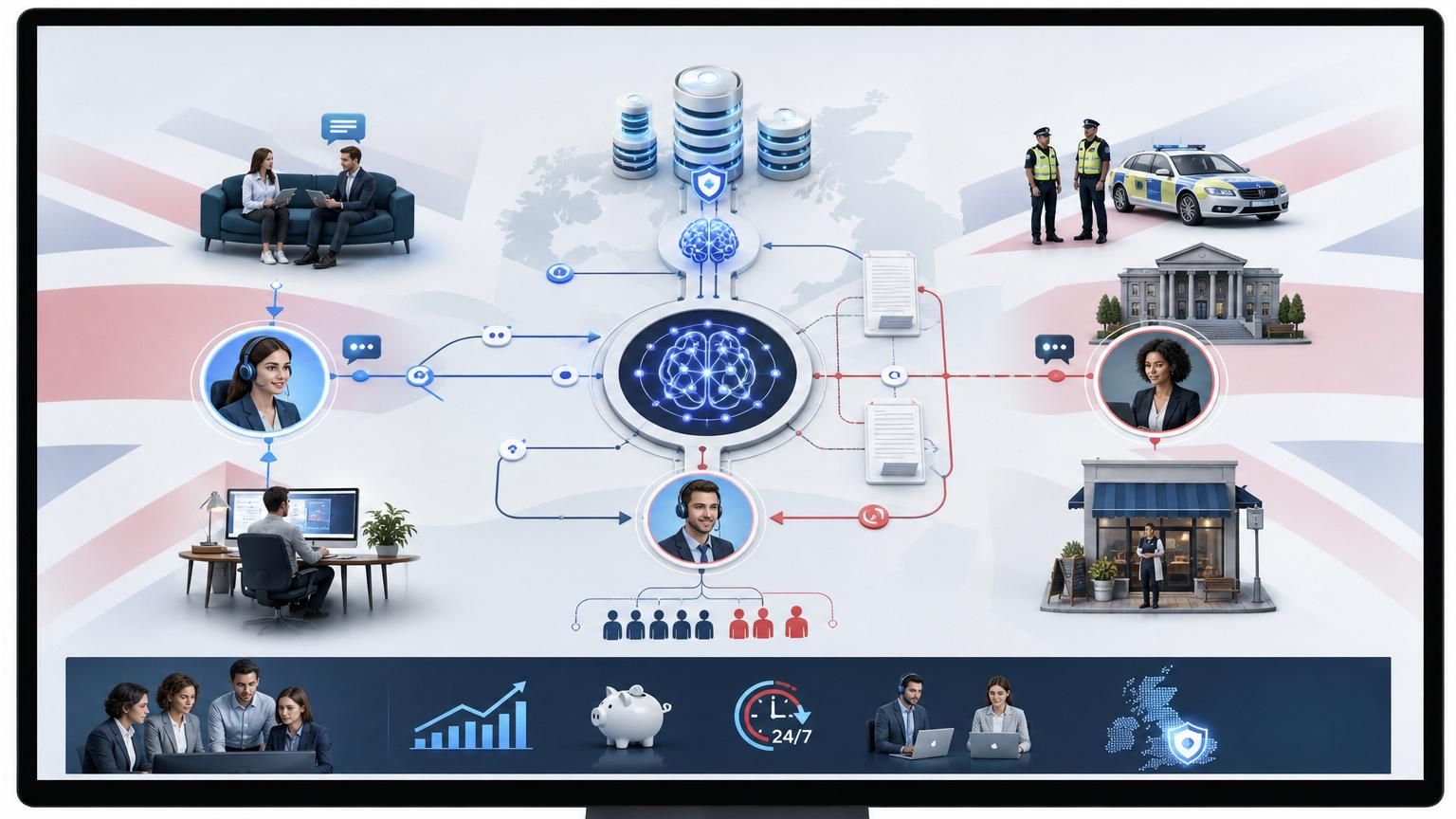 A CFO-facing ROI playbook showing how UK-hosted hybrid AI live chat can fund 24/7 support by redeploying FTEs and cutting contact costs